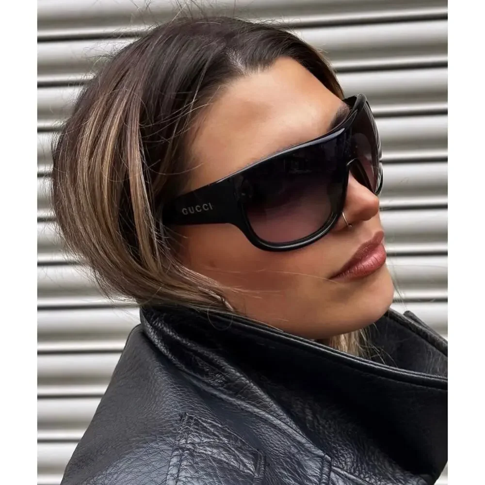 NEW Gucci GG2168S Black Logo Shield Mask Sunglasses $605